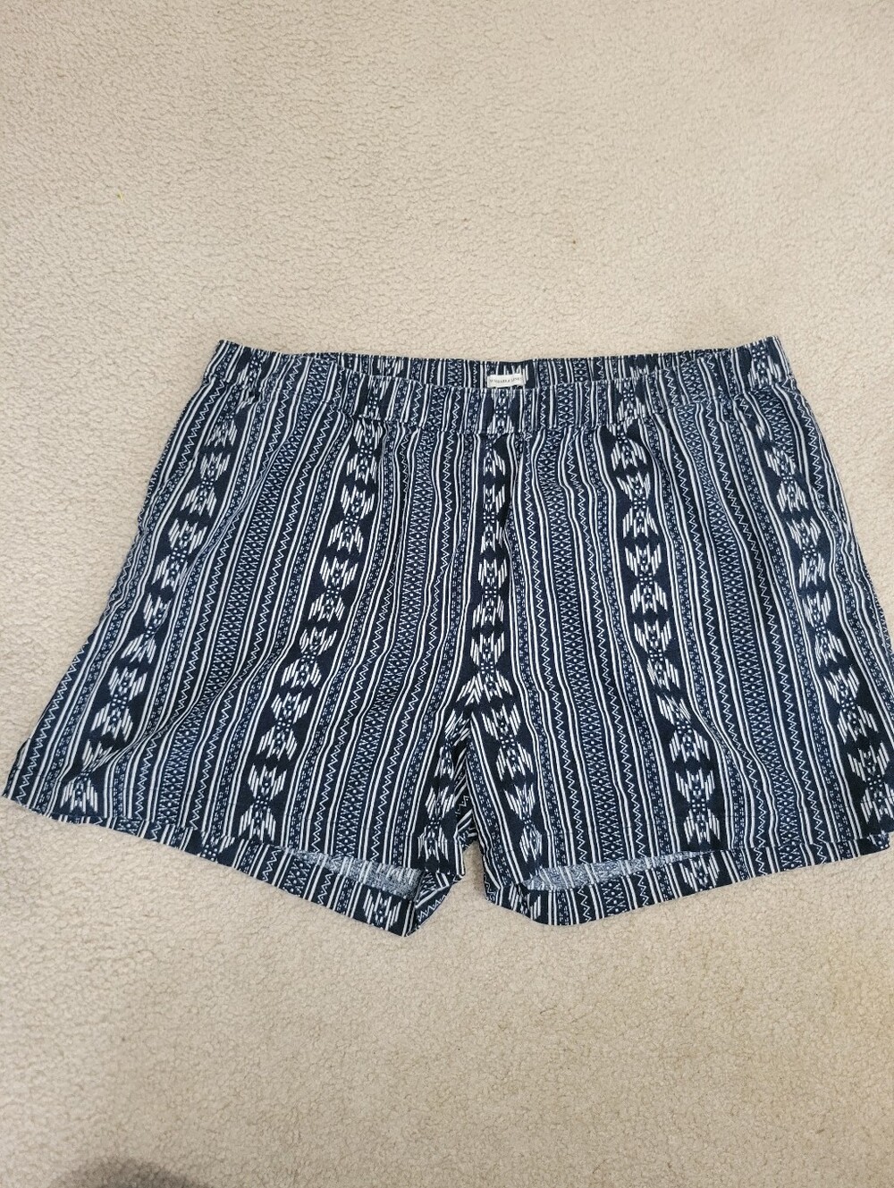 Weatherproof Vintage Women XXL Linen Shorts Navy Blue White Tribal Aztec Boho